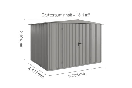 Hörmann Gerätehaus Modell Berry Classic Typ 3 Satteldach graualuminium Doppeltür Maße