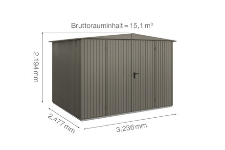 Hörmann Gerätehaus Modell Berry Classic Typ 3 Satteldach quarzgrau Doppeltür Maße