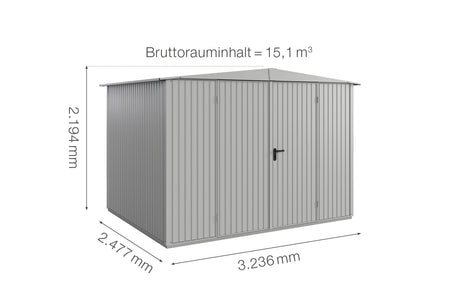 Hörmann Gerätehaus Modell Berry Classic Typ 3 Satteldach weißaluminium Doppeltür Maße