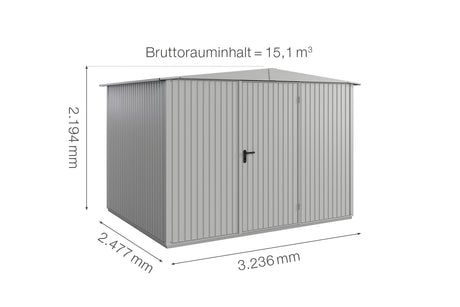 Hörmann Gerätehaus Modell Berry Classic Typ 3 Satteldach weißaluminium Einzeltür Maße
