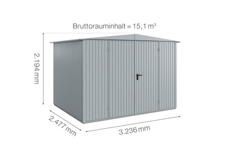 Hörmann Gerätehaus Modell Berry Classic Typ 3 Satteldach fenstergrau Doppeltür Maße