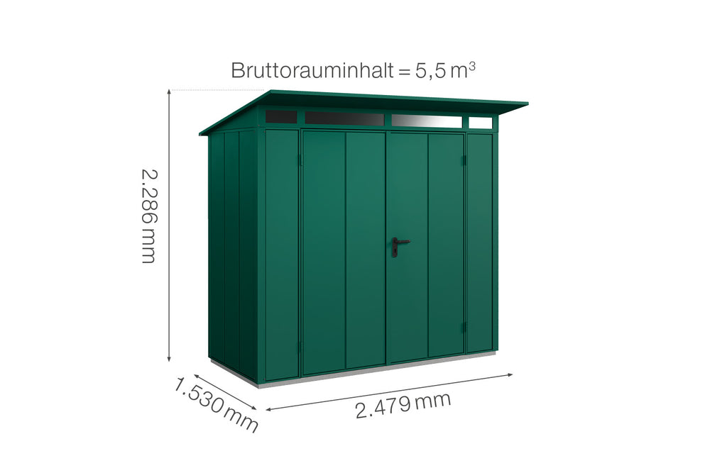 Hörmann Gerätehaus Modell Berry Modern Typ1 moosgrün Doppeltür Maße