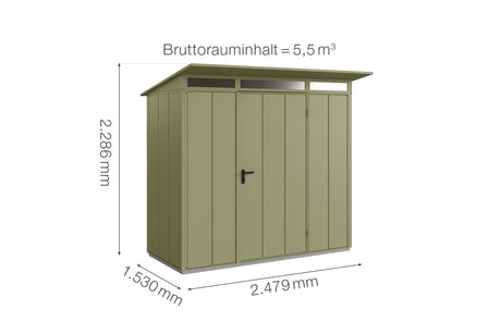 Hörmann Gerätehaus Modell Berry Modern Typ1 schilfgrün Einzeltür Maße