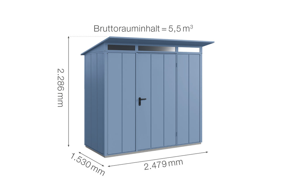 Hörmann Gerätehaus Modell Berry Modern Typ1 taubenblau Einzeltür Maße