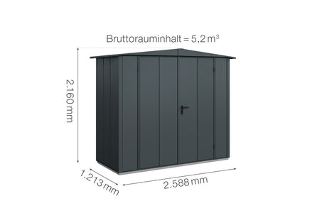 Hörmann Gerätehaus Modell Berry Modern Typ1 Satteldach anthrazit Doppeltür Maße