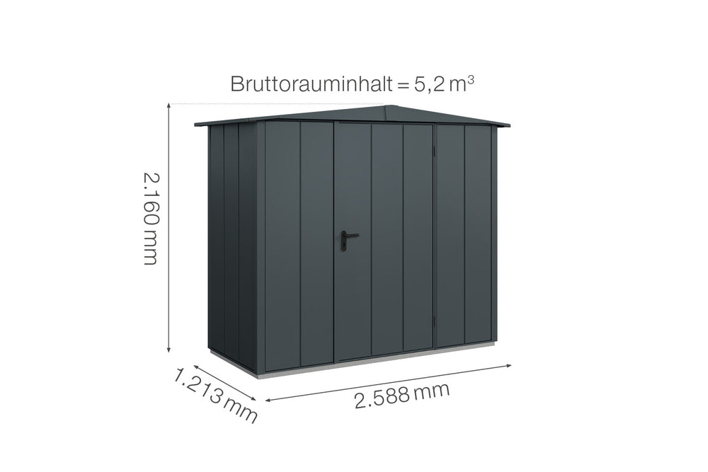 Hörmann Gerätehaus Modell Berry Modern Typ1 Satteldach anthrazit Einzeltür Maße