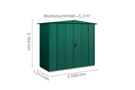 Hörmann Gerätehaus Modell Berry Modern Typ1 Satteldach moosgrün Doppeltür Maße