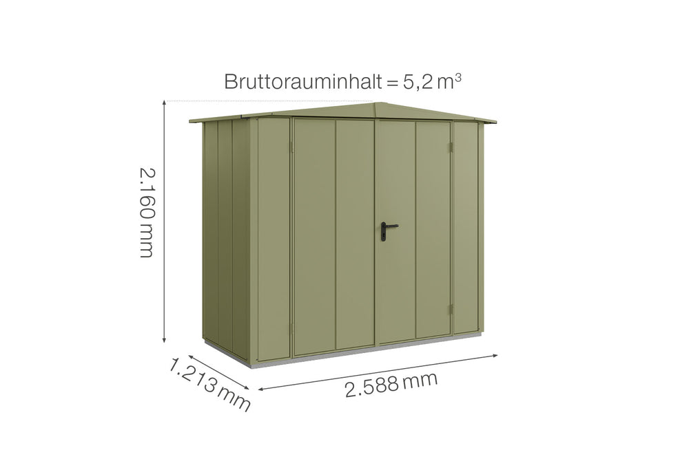 Hörmann Gerätehaus Modell Berry Modern Typ1 Satteldach schilfgrün Doppeltür Maße
