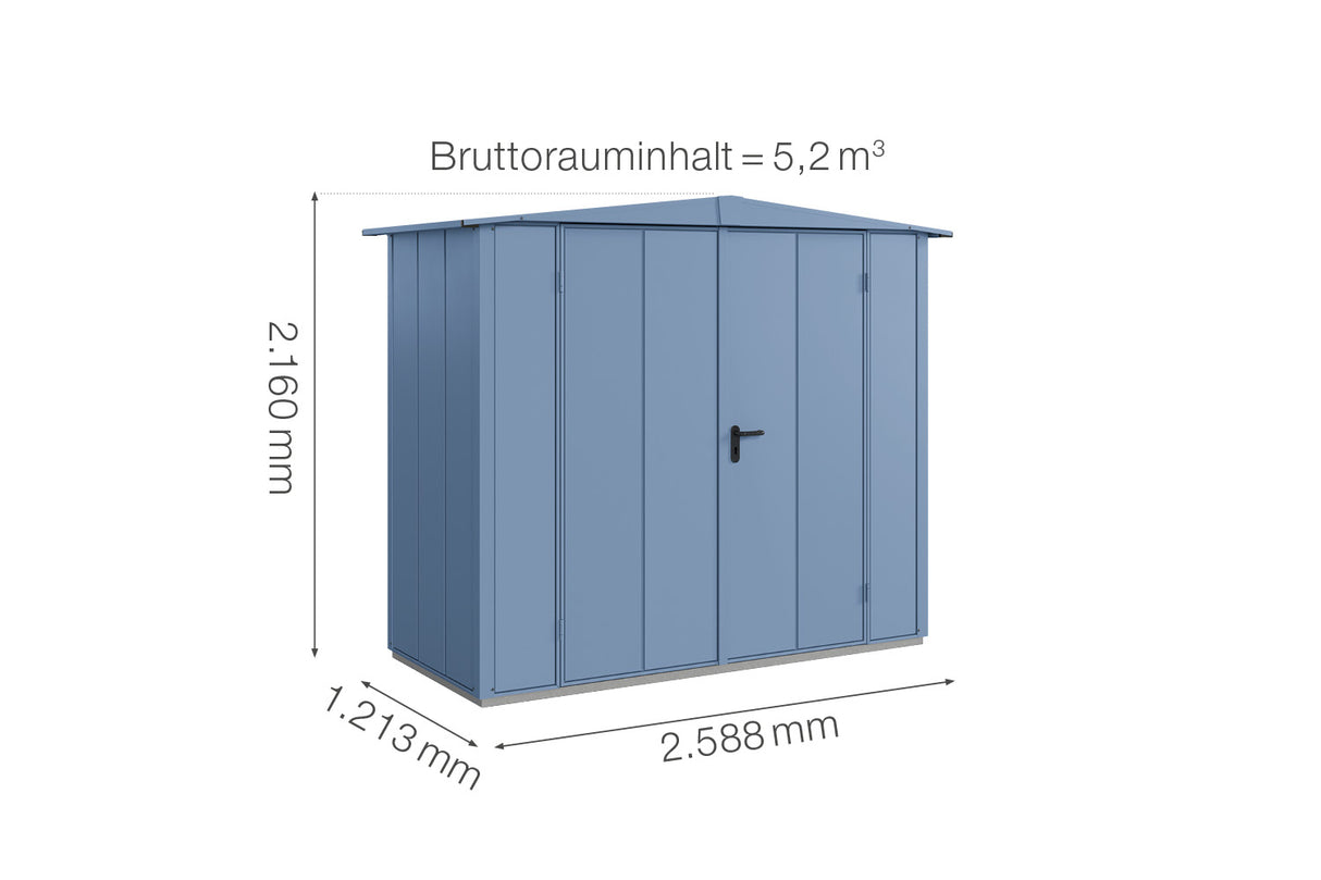 Hörmann Gerätehaus Modell Berry Modern Typ1 Satteldach taubenblau Doppeltür Maße