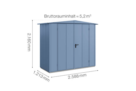 Hörmann Gerätehaus Modell Berry Modern Typ1 Satteldach taubenblau Doppeltür Maße