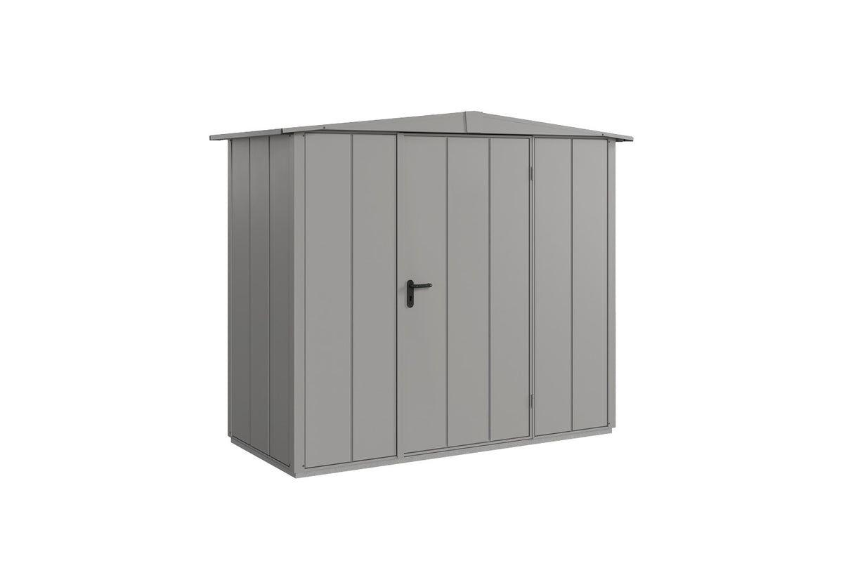 Hörmann Gerätehaus Modell Berry Modern Typ1 Satteldach graualuminium Einzeltür freigestellt