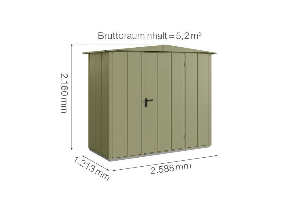 Hörmann Gerätehaus Modell Berry Modern Typ1 Satteldach schilfgrün Einzeltür Maße