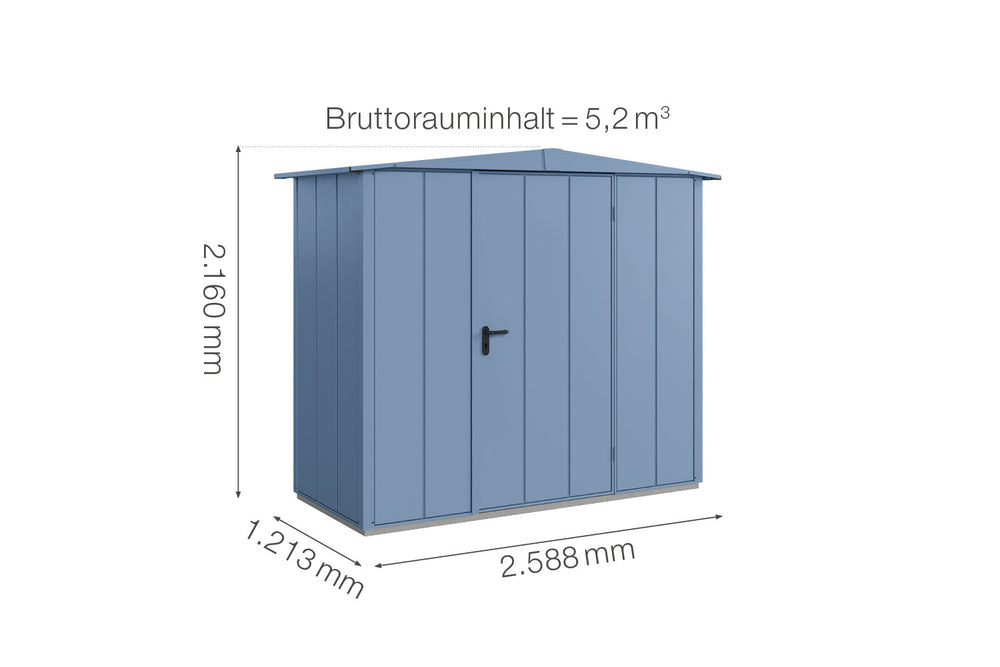 Hörmann Gerätehaus Modell Berry Modern Typ1 Satteldachtaubenblau Einzeltür Maße