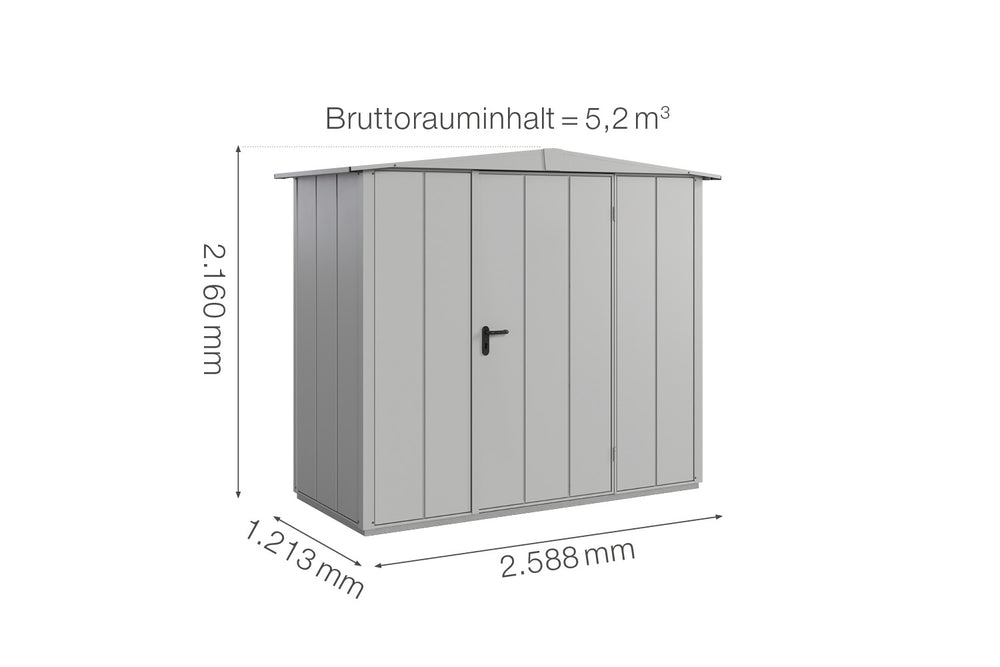 Hörmann Gerätehaus Modell Berry Modern Typ1 Satteldach weißaluminium Einzeltür Maße