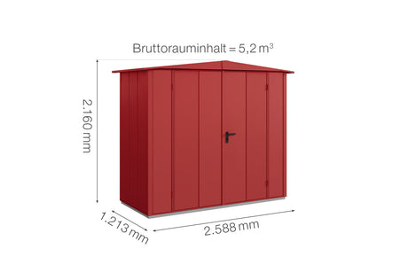 Hörmann Gerätehaus Modell Berry Modern Typ1 Satteldach purpurrot Doppeltür Maße