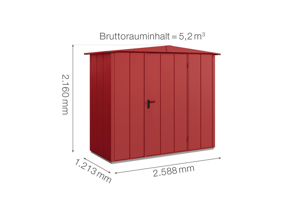 Hörmann Gerätehaus Modell Berry Modern Typ1 Satteldach purpurrot Einzeltür Maße