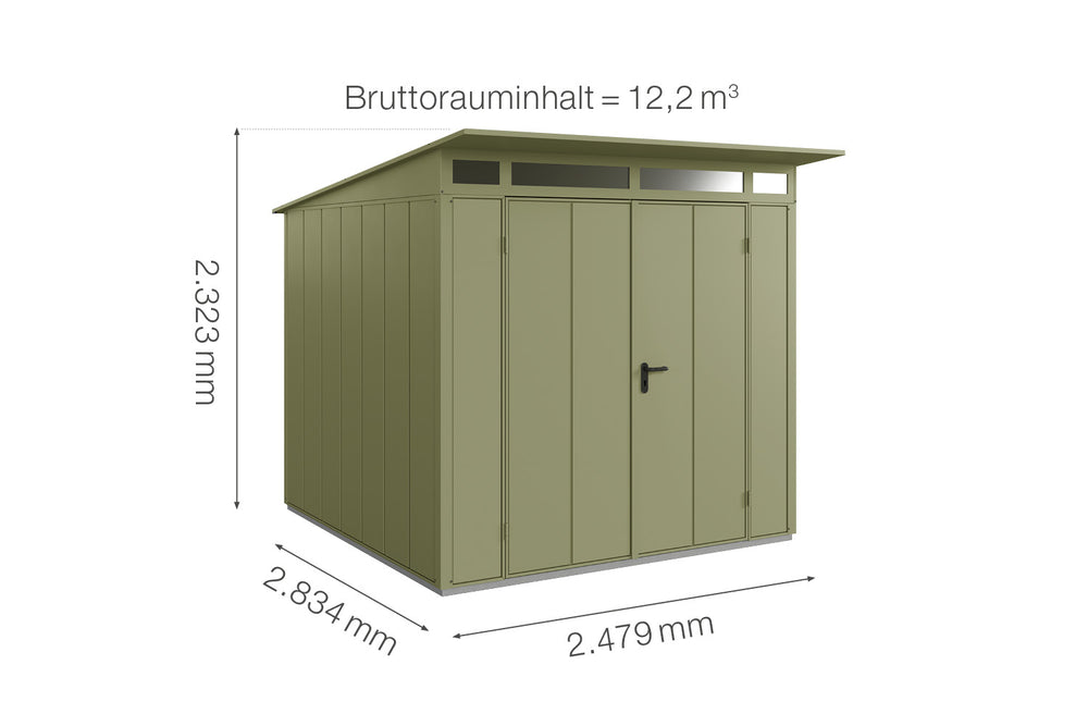 Hörmann Gerätehaus Modell Berry Modern Typ2 schilfgrün Doppeltür Maße
