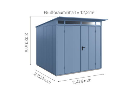 Hörmann Gerätehaus Modell Berry Modern Typ2 taubenblau Doppeltür Maße