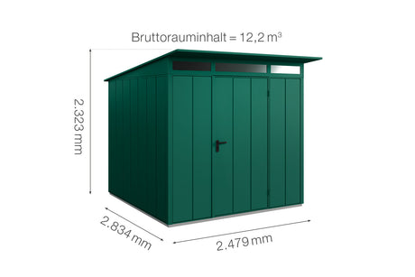 Hörmann Gerätehaus Modell Berry Modern Typ2 moosgrün Einzeltür Maße