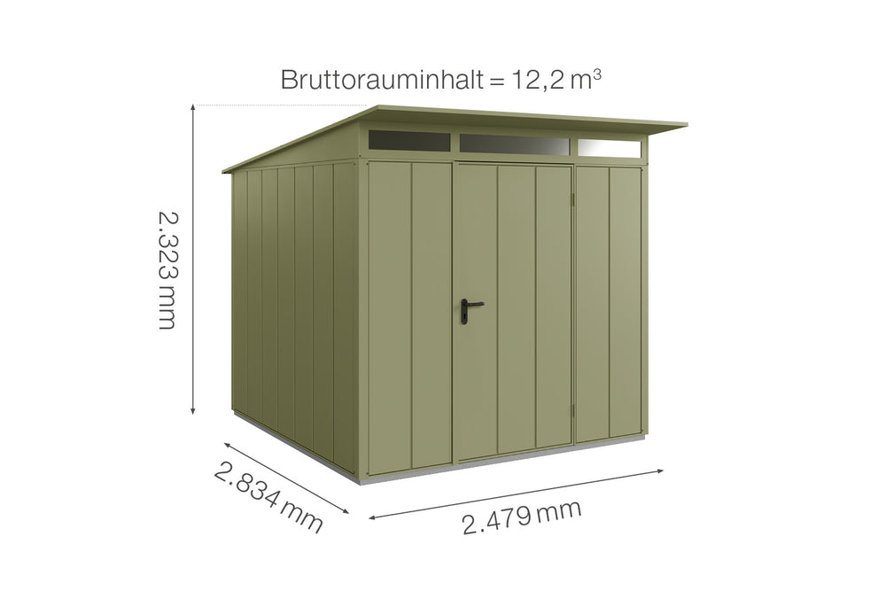 Hörmann Gerätehaus Modell Berry Modern Typ2 schilfgrün Einzeltür Maße