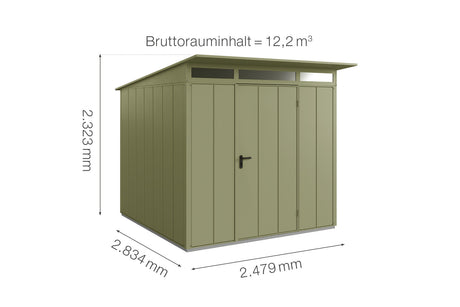 Hörmann Gerätehaus Modell Berry Modern Typ2 schilfgrün Einzeltür Maße