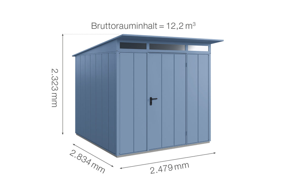 Hörmann Gerätehaus Modell Berry Modern Typ2 taubenblau Einzeltür Maße