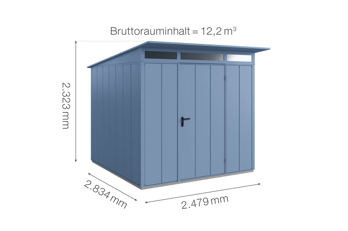 Hörmann Gerätehaus Modell Berry Modern Typ2 taubenblau Einzeltür Maße