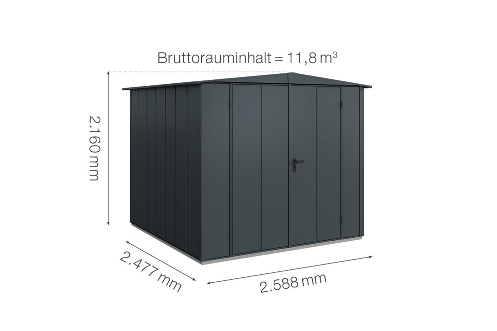 Hörmann Gerätehaus Modell Berry Modern Typ2 Satteldach anthrazit Doppeltür Maße
