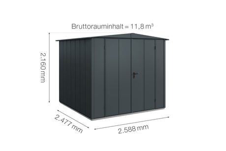 Hörmann Gerätehaus Modell Berry Modern Typ2 Satteldach anthrazit Doppeltür Maße
