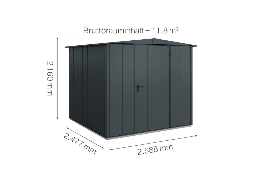 Hörmann Gerätehaus Modell Berry Modern Typ2 Satteldach anthrazit Einzeltür Maße
