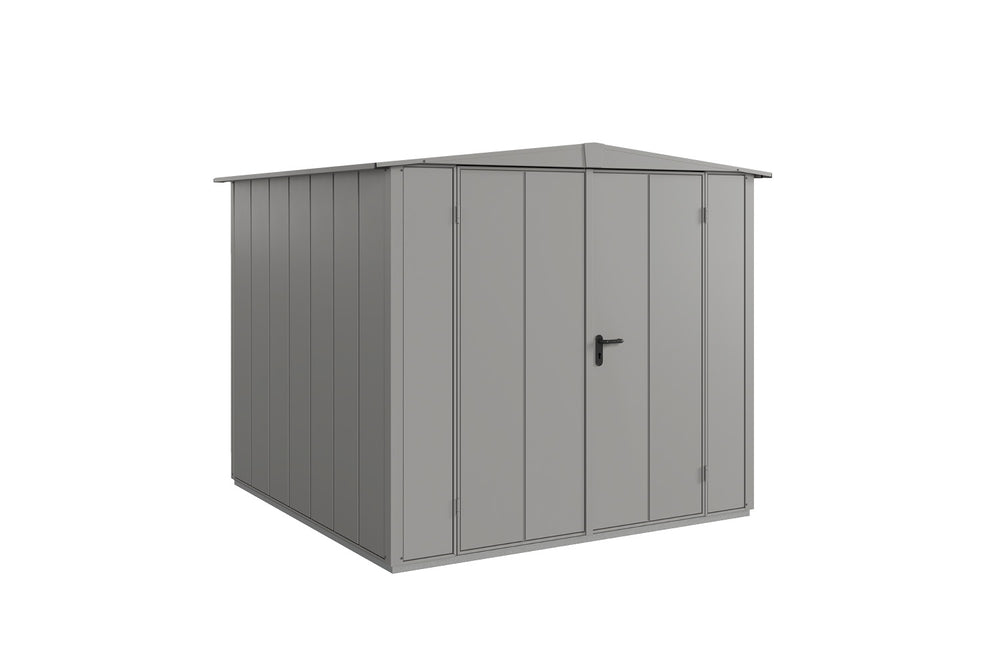 Hörmann Gerätehaus Modell Berry Modern Typ2 Satteldach graualuminium Doppeltür freigestellt