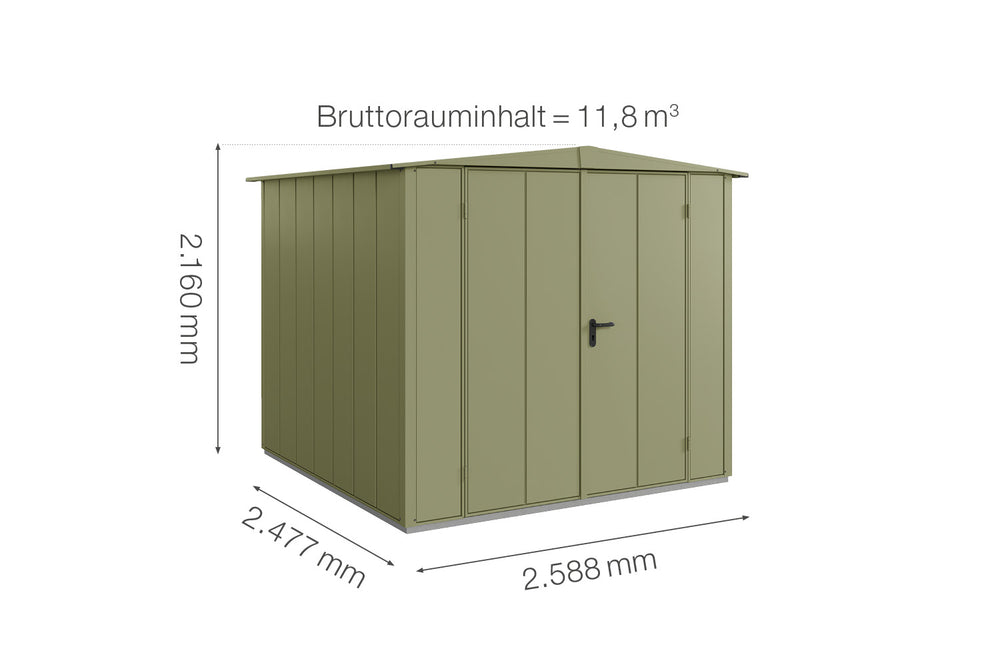 Hörmann Gerätehaus Modell Berry Modern Typ2 Satteldach schilfgrün Doppeltür Maße