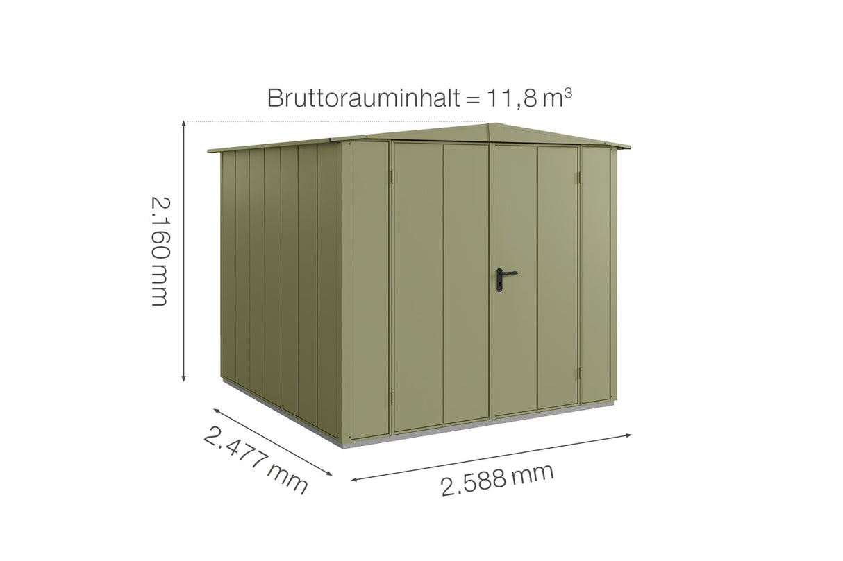 Hörmann Gerätehaus Modell Berry Modern Typ2 Satteldach schilfgrün Doppeltür Maße