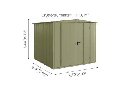 Hörmann Gerätehaus Modell Berry Modern Typ2 Satteldach schilfgrün Doppeltür Maße