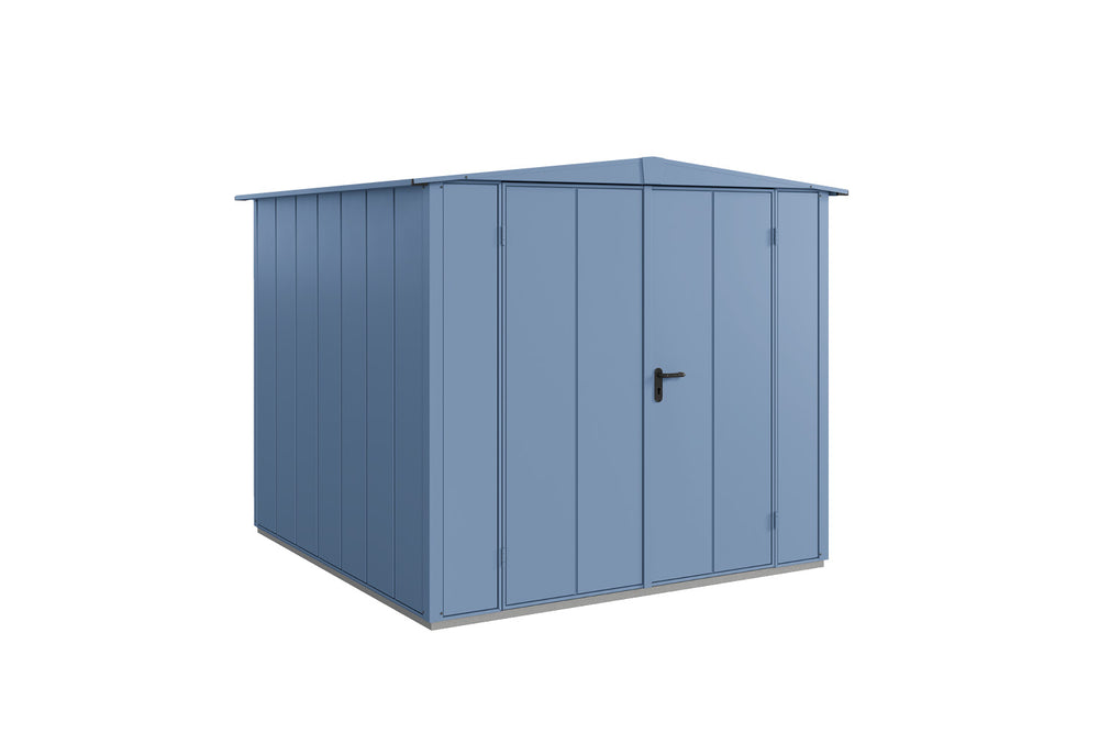 Hörmann Gerätehaus Modell Berry Modern Typ2 Satteldach taubenblau Doppeltür freigestellt