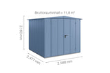 Hörmann Gerätehaus Modell Berry Modern Typ2 Satteldach taubenblau Doppeltür Maße
