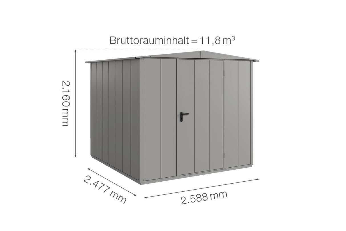 Hörmann Gerätehaus Modell Berry Modern Typ2 Satteldach graualuminium Einzeltür Maße