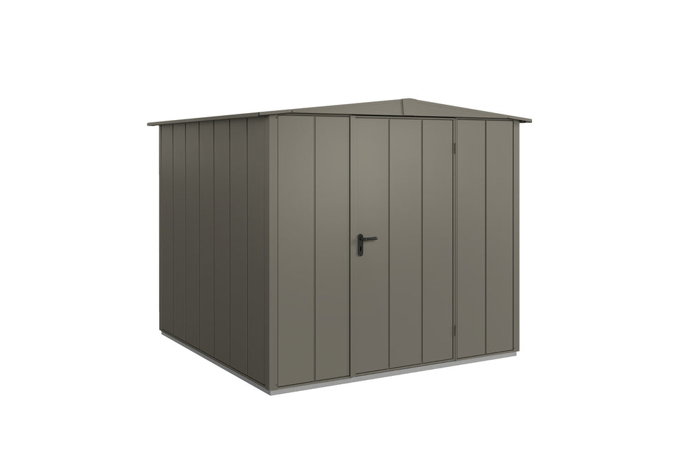 Hörmann Gerätehaus Modell Berry Modern Typ2 Satteldach quarzgrau Einzeltür freigestellt