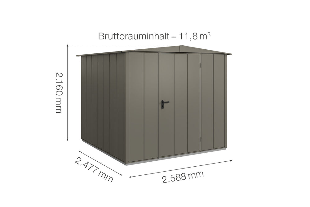 Hörmann Gerätehaus Modell Berry Modern Typ2 Satteldach quarzgrau Einzeltür Maße