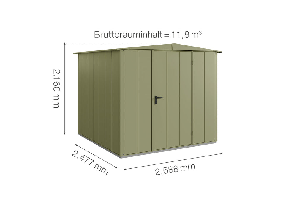 Hörmann Gerätehaus Modell Berry Modern Typ2 Satteldach schilfgrün Einzeltür Maße