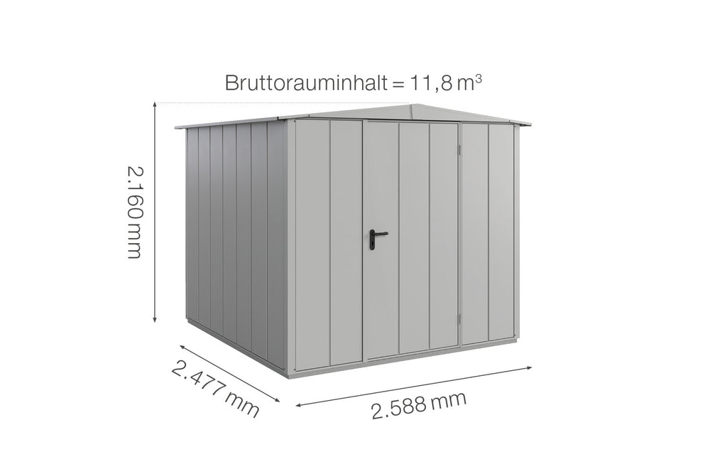 Hörmann Gerätehaus Modell Berry Modern Typ2 Satteldach weißaluminium Einzeltür Maße