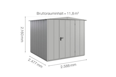 Hörmann Gerätehaus Modell Berry Modern Typ2 Satteldach weißaluminium Einzeltür Maße