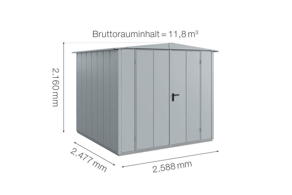 Hörmann Gerätehaus Modell Berry Modern Typ2 Satteldach fenstergrau Doppeltür Maße
