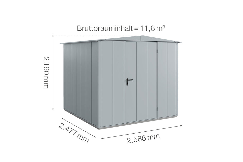 Hörmann Gerätehaus Modell Berry Modern Typ2 Satteldach fenstergrau Einzeltür Maße