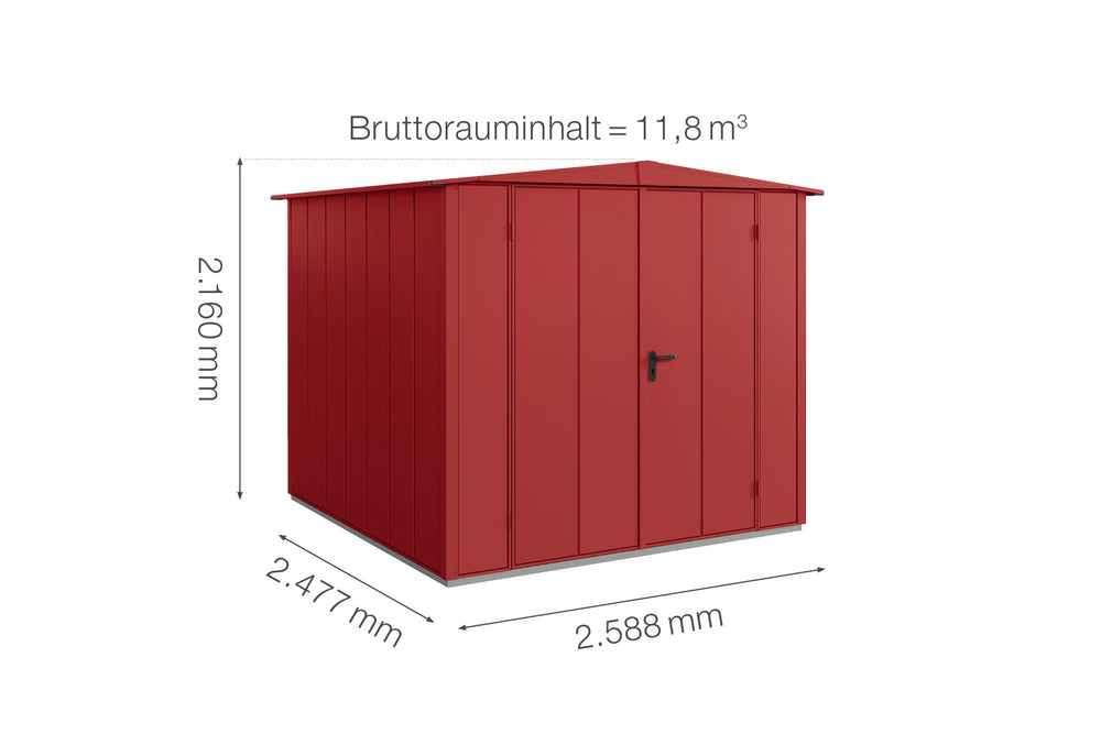Hörmann Gerätehaus Modell Berry Modern Typ2 Satteldach purpurrot Doppeltür Maße