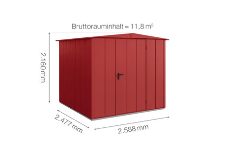 Hörmann Gerätehaus Modell Berry Modern Typ2 Satteldach purpurrot Einzeltür Maße