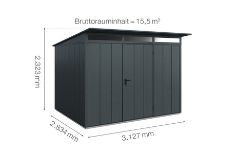 Hörmann Gerätehaus Modell Berry Modern Typ3 anthrazit Einzeltür Maße