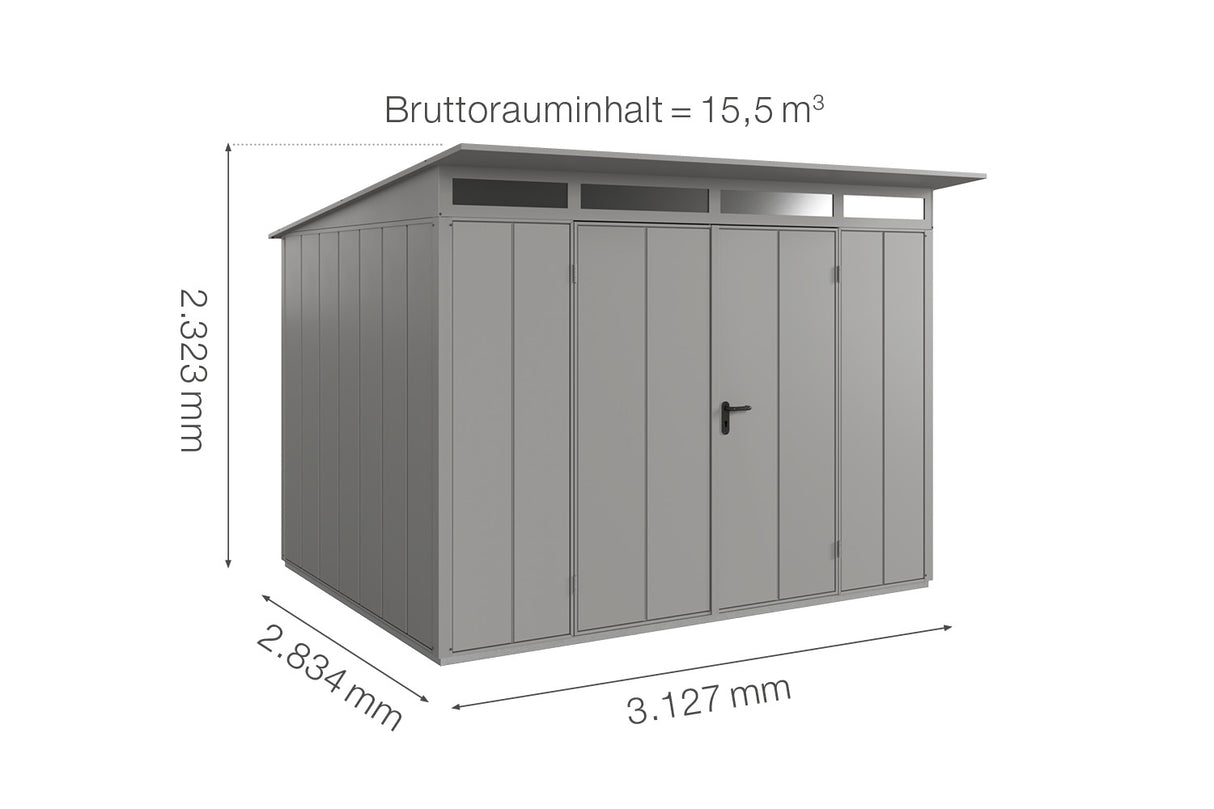 Hörmann Gerätehaus Modell Berry Modern Typ3 graualuminium Doppeltür Maße