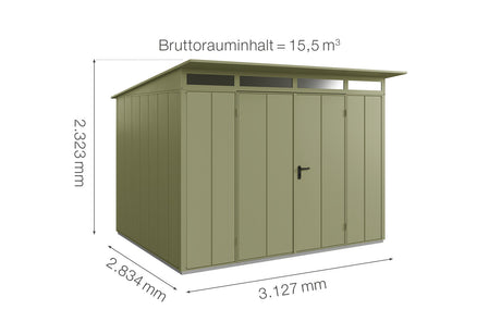 Hörmann Gerätehaus Modell Berry Modern Typ3 schilfgrün Doppeltür Maße
