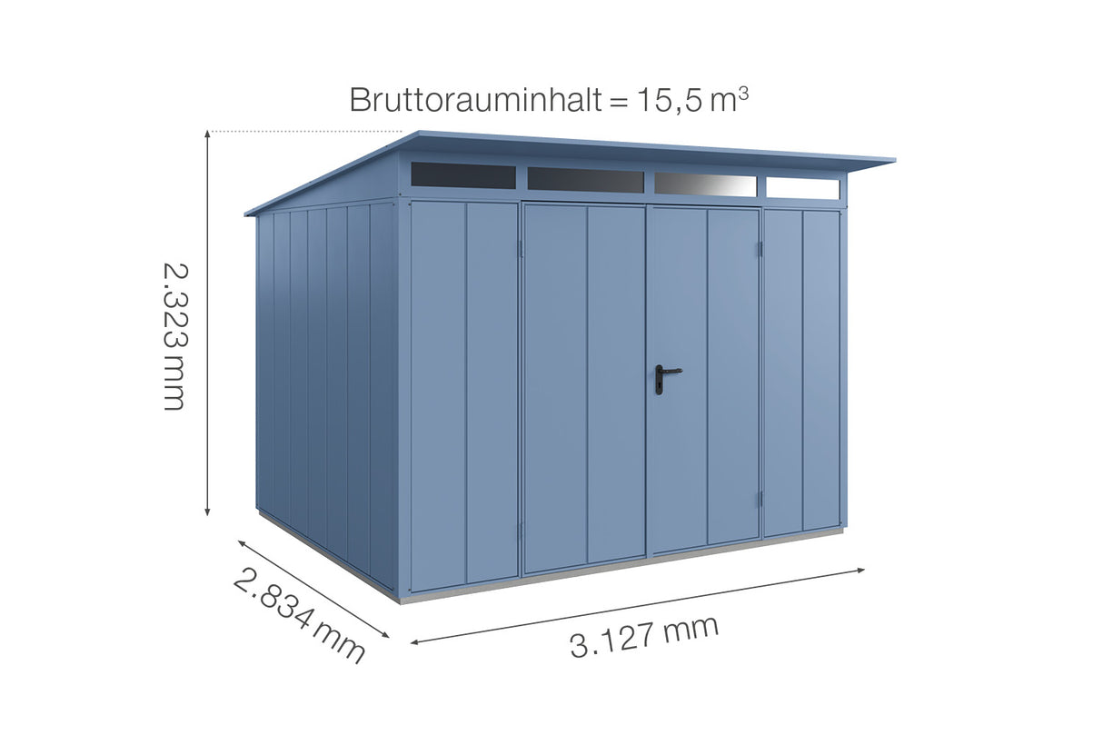 Hörmann Gerätehaus Modell Berry Modern Typ3 taubenblau Doppeltür Maße